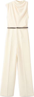 MANGO Drape Bodice Belted Straight Leg Jumpsuit
