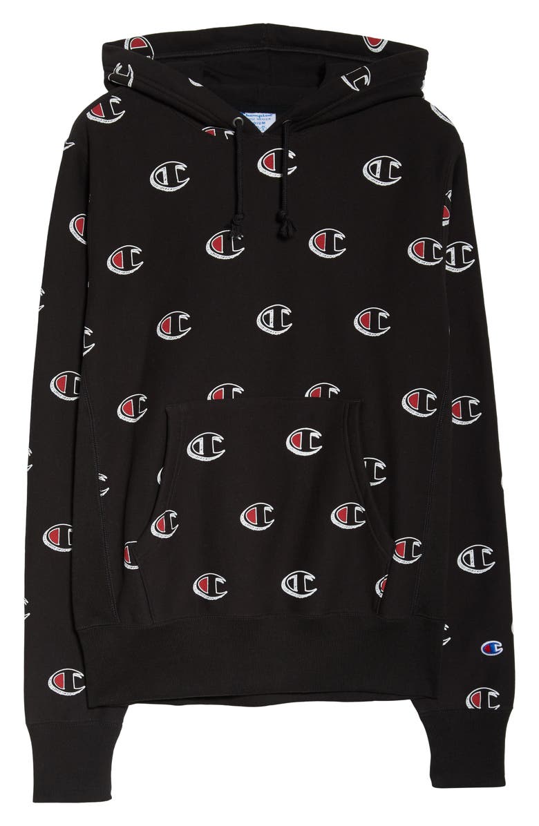 Champion Logo Print Hooded Sweatshirt, Alternate, color, 