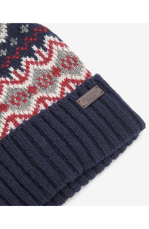 Barbour Fair Isle Pompom Beanie In Blue