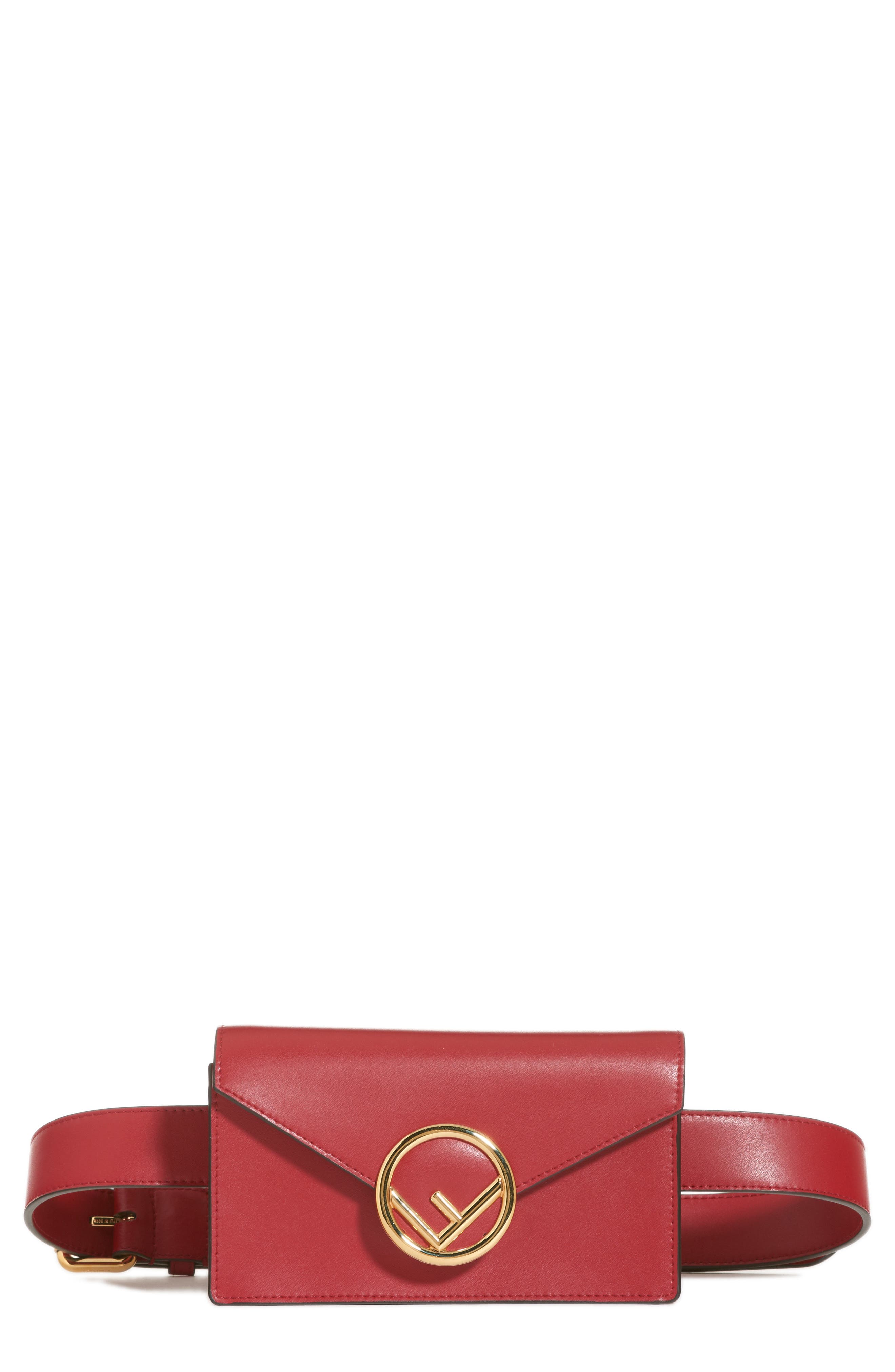 Fendi Liberty Logo Calfskin Leather Belt Bag, Main, color, 