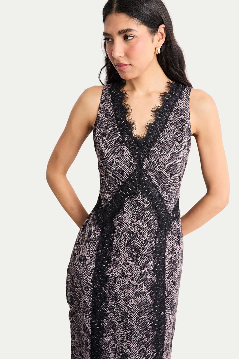 Chiffon Printed Lace Trim Dress, Alternate, color, Snake