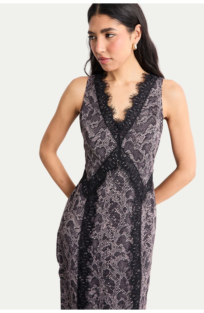 Warehouse Chiffon Printed Lace Trim Dress, Alternate, color, Snake