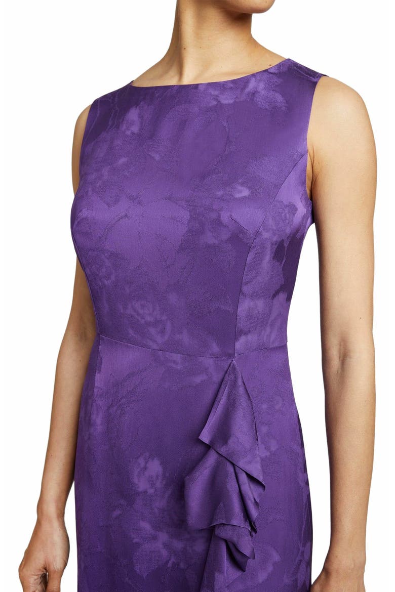 NICA Sleeveless Dress with Side Ruffle in Tonal Satin Jacquard, Alternate, color, COOL PURPLE