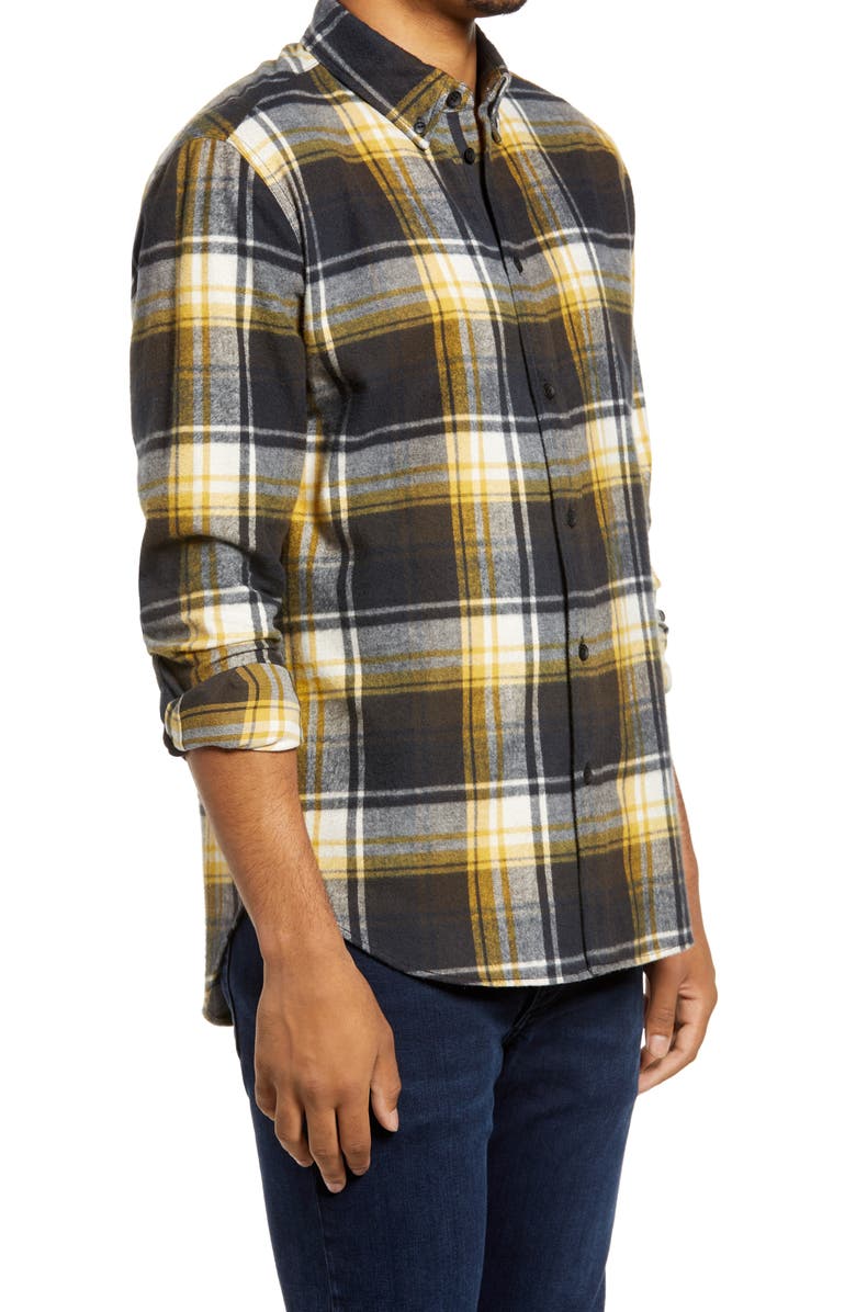 rag & bone Tomlin Fit 2 Plaid Flannel Button-Down Shirt, Alternate, color, Blckyllw