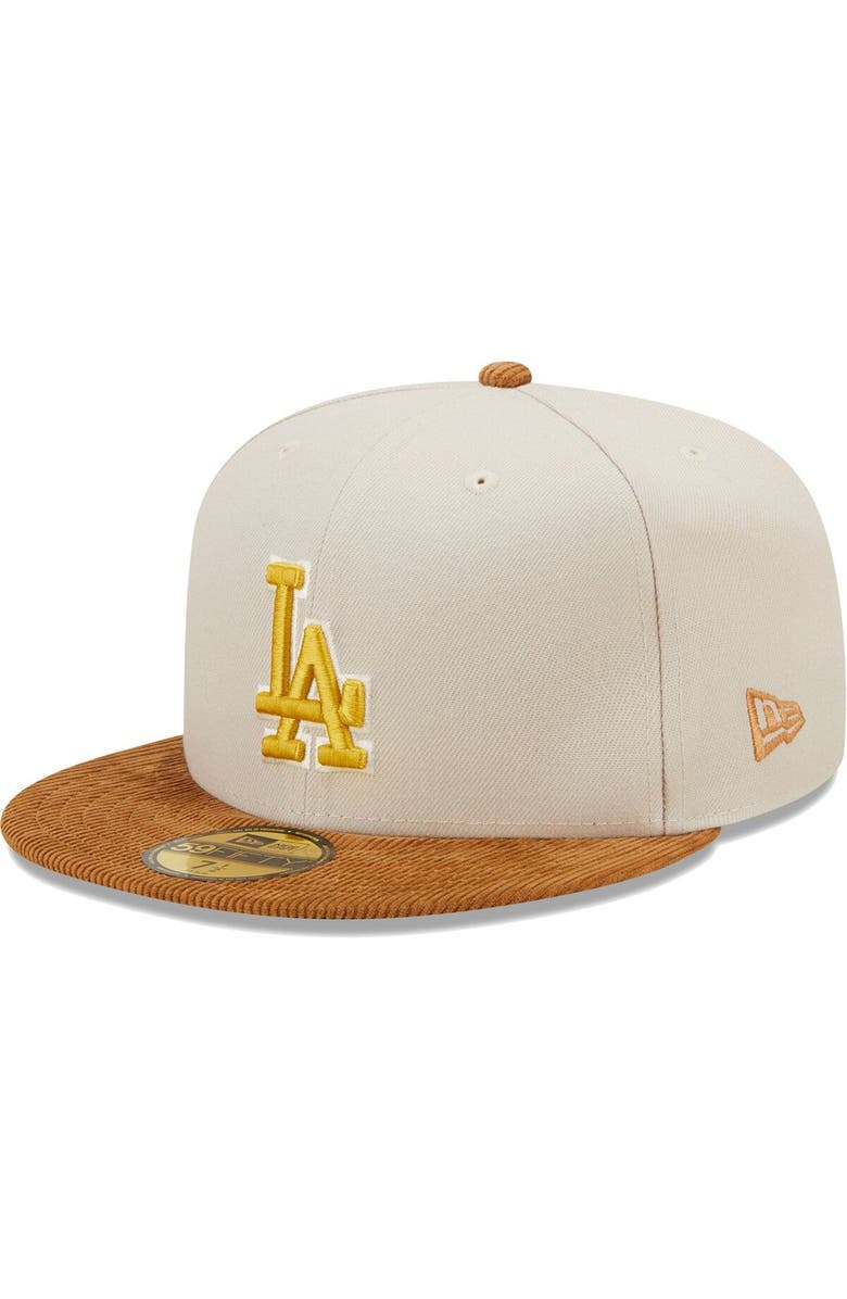 New Era Men's New Era Cream/Brown Los Angeles Dodgers Corduroy Visor 59FIFTY Fitted Hat, Alternate, color, 