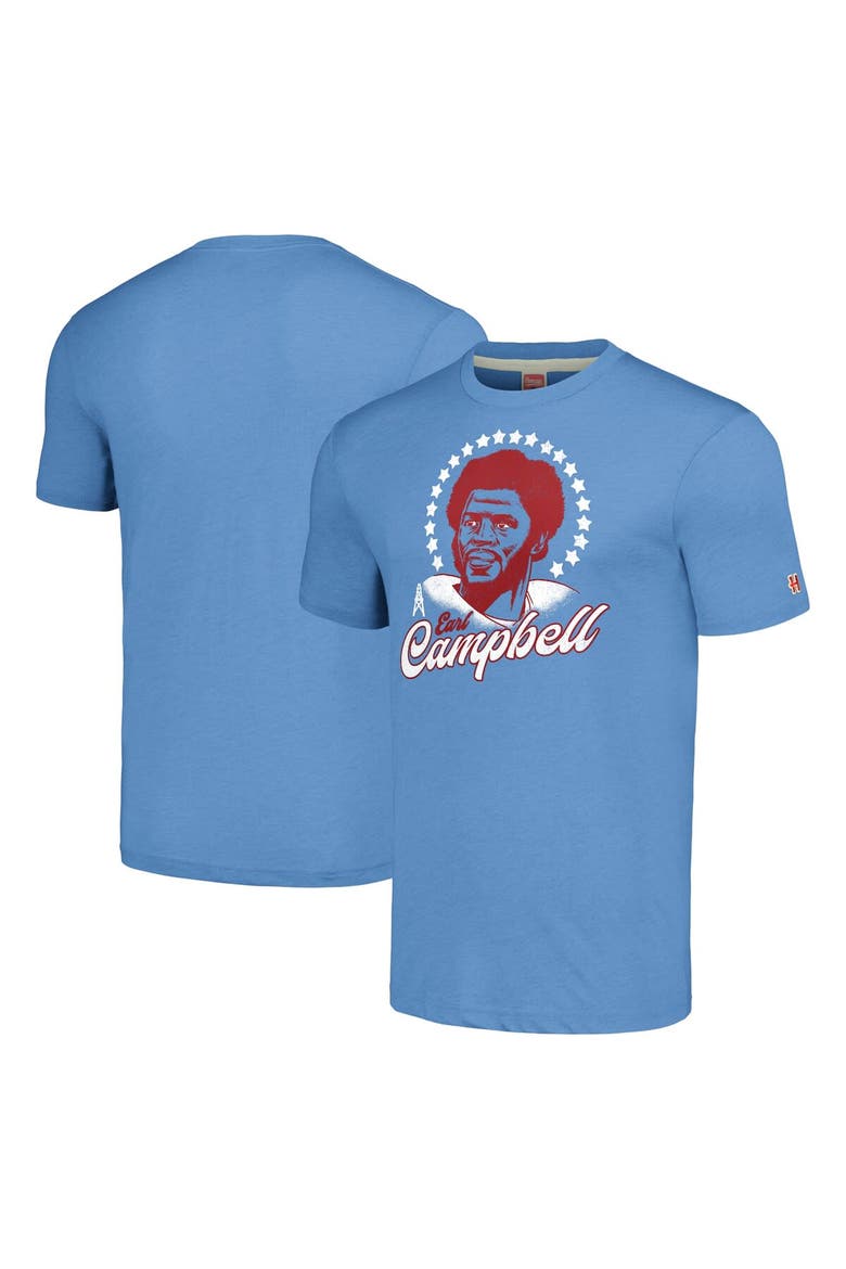 Men's Homage  Earl Campbell Heathered Light Blue Houston Oilers  Caricature Retired Player Tri-Blend T-Shirt, Main, color, Light Blue