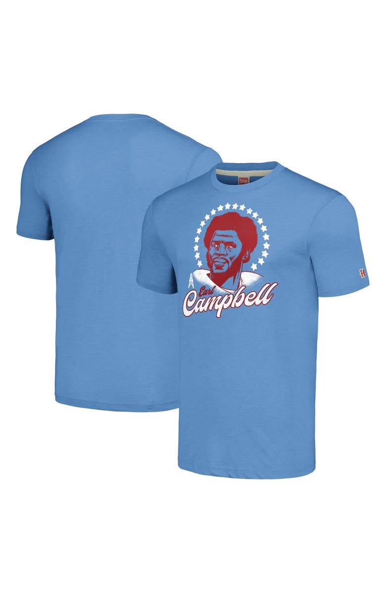 Homage Men's Homage Earl Campbell Heathered Light Blue Houston Oilers Caricature Retired Player Tri-Blend T-Shirt, Main, color, Light Blue
