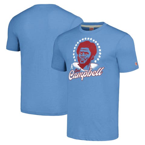 Men's Homage  Earl Campbell Heathered Light Blue Houston Oilers  Caricature Retired Player Tri-Blend T-Shirt