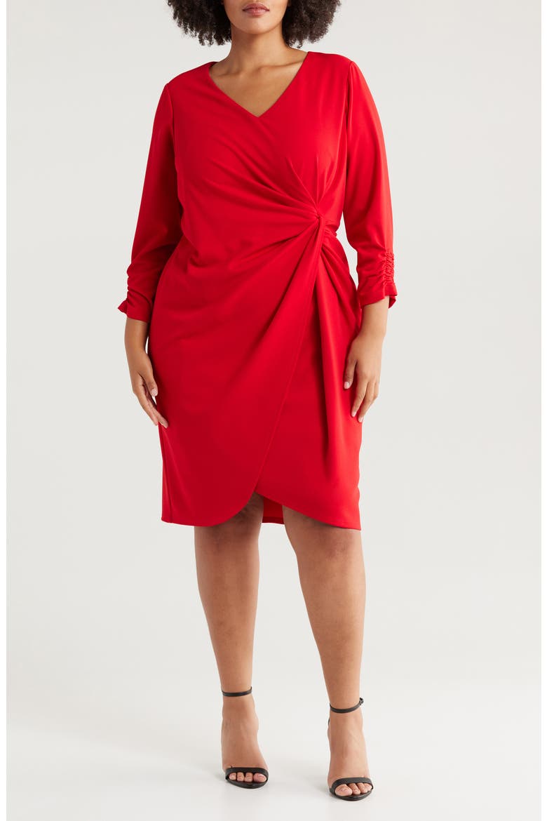 Side Knot Crepe Dress, Main, color, CRIMSON