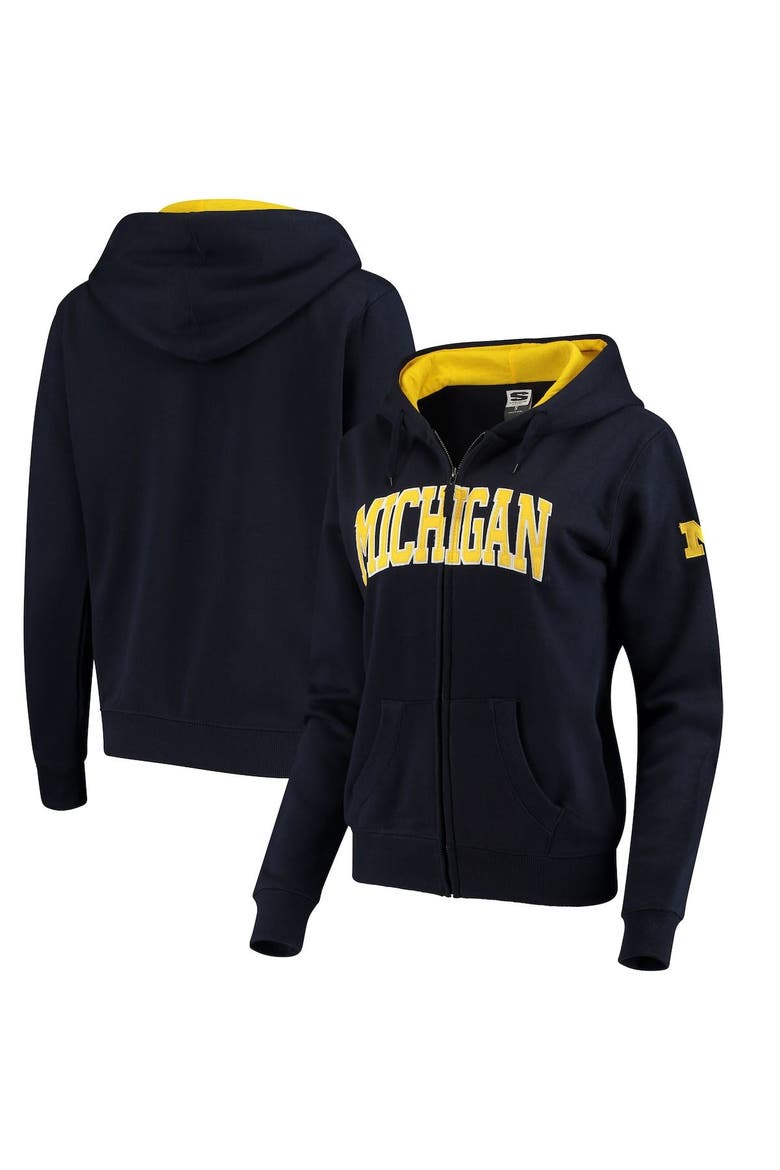 Women's Stadium Athletic Navy Michigan Wolverines Arched Name Full-Zip Hoodie, Alternate, color, Navy