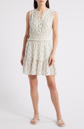 Rails Cindy Geo Print Sleeveless Linen Blend Tiered Minidress