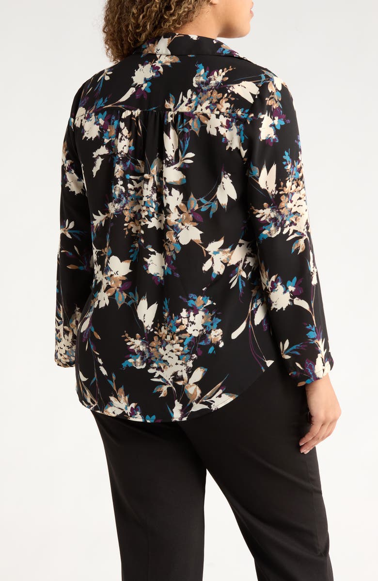 AK ANNE KLEIN Floral Popover Crêpe de Chine Top, Alternate, color, Anne Black Multi