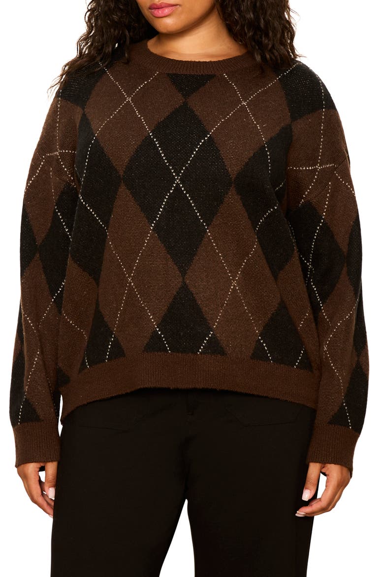 Argyle Crew Pullover, Main, color, ESPRESSO BROWN ARGYLE