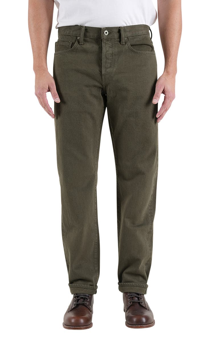 HIROSHI KATO The Barrel Classic Straight Leg 14-Ounce Jeans, Main, color, Military Green