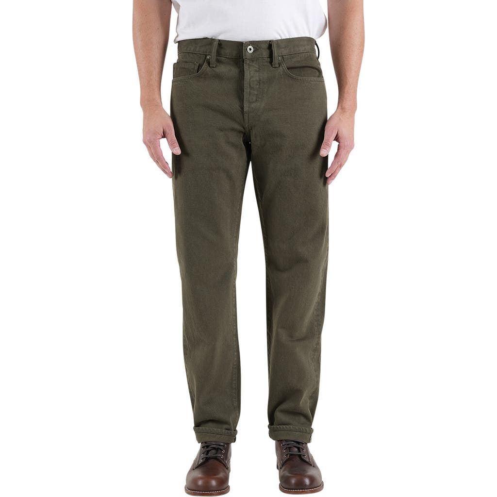 HIROSHI KATO The Barrel Classic Straight Leg 14-Ounce Jeans in Military Green  product