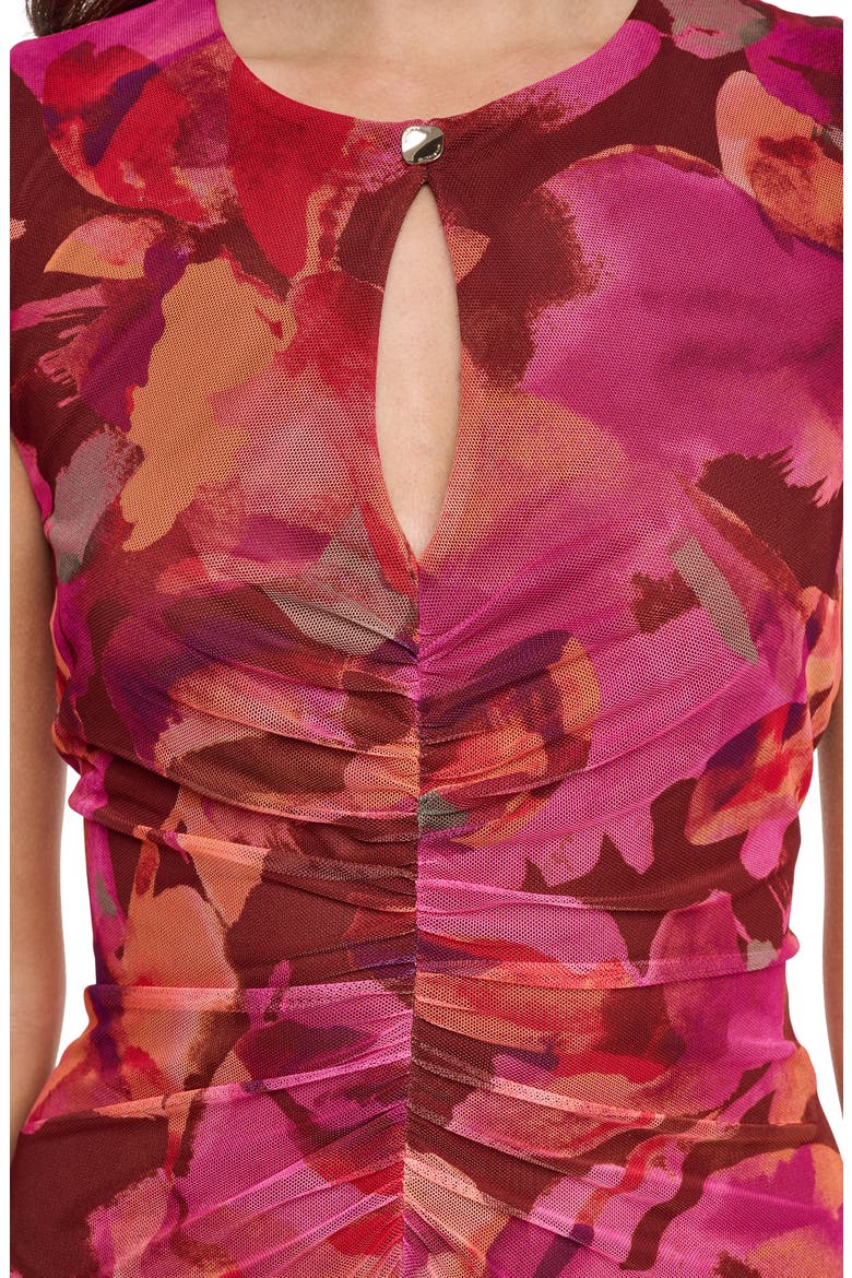 Sleeveless Mesh Keyhole Dress, Alternate, color, PINK BROWN MULTI