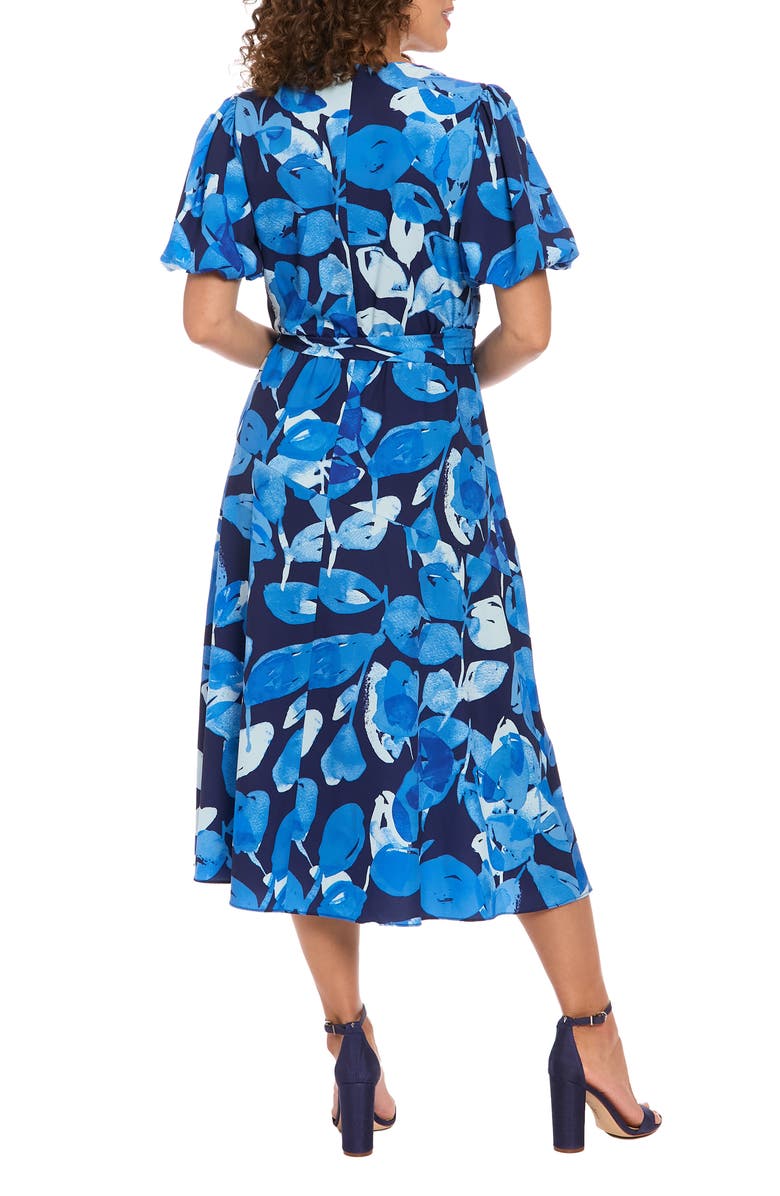London Times Floral Puff Sleeve Midi Dress, Alternate, color, 