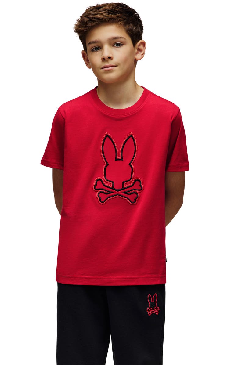 Psycho Bunny Kids' Sayer Embroidered Bunny Pima Cotton T-Shirt, Alternate, color, Tango Red