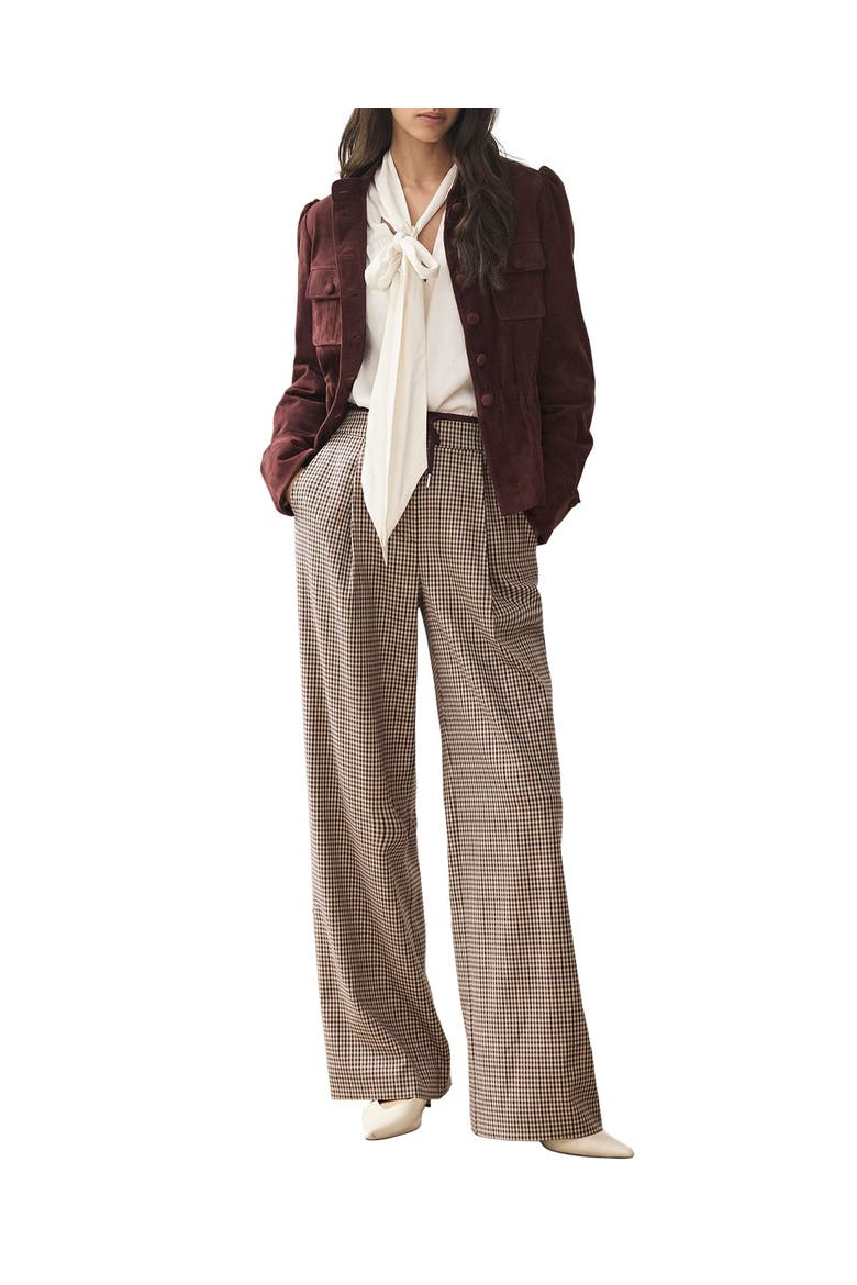 Checked Contrast Waist Wide Leg Trousers, Main, color, Burgundy
