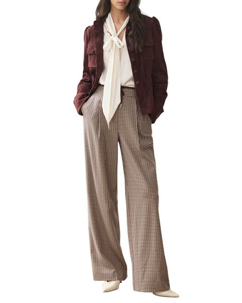 Checked Contrast Waist Wide Leg Trousers