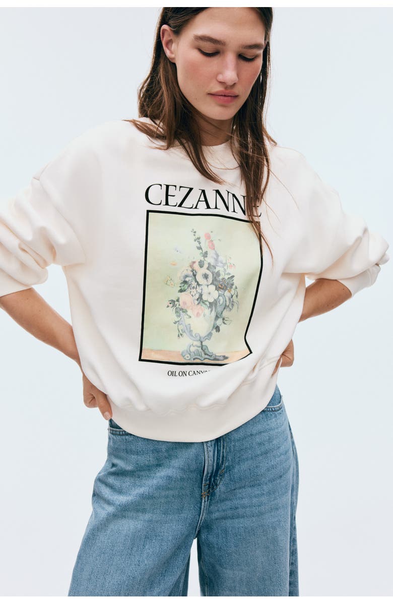 H&M Oversized Print-motif Sweatshirt, Alternate, color, Light Beige/Cezanne