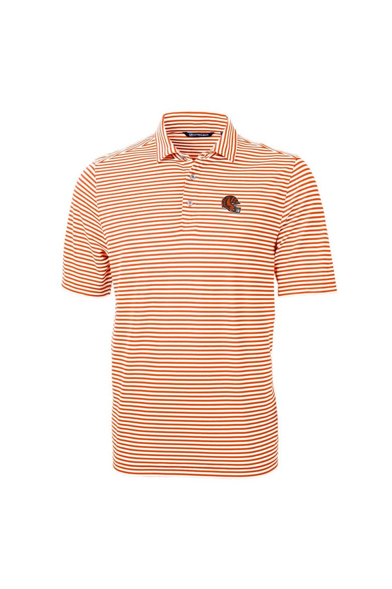 Men's Cutter & Buck  Orange Cincinnati Bengals Helmet Virtue Eco Pique Stripe Recycled Polo, Alternate, color, Orange
