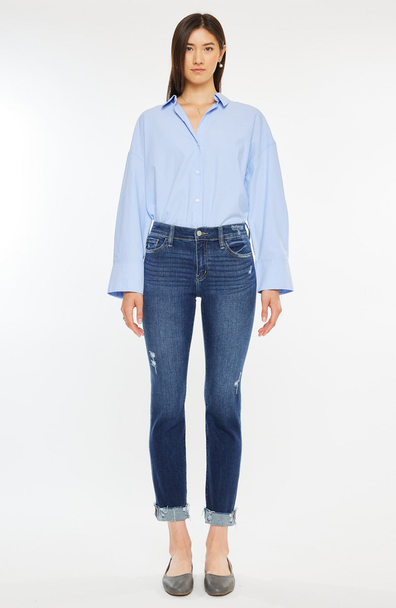 KanCan Emely Essentials Mid Rise Slim Straight Leg Jeans, Main, color, Dark Wash