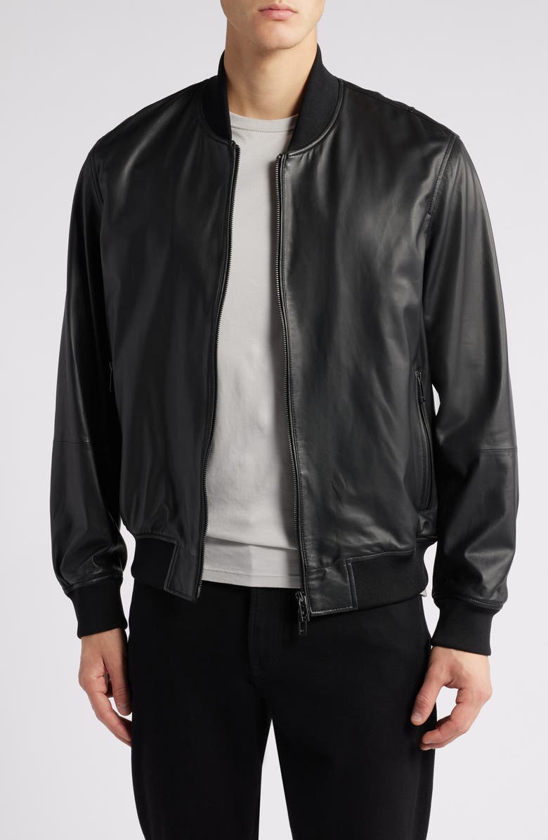 Emporio Armani Brown Leather Bomber Jacket, Main, color,