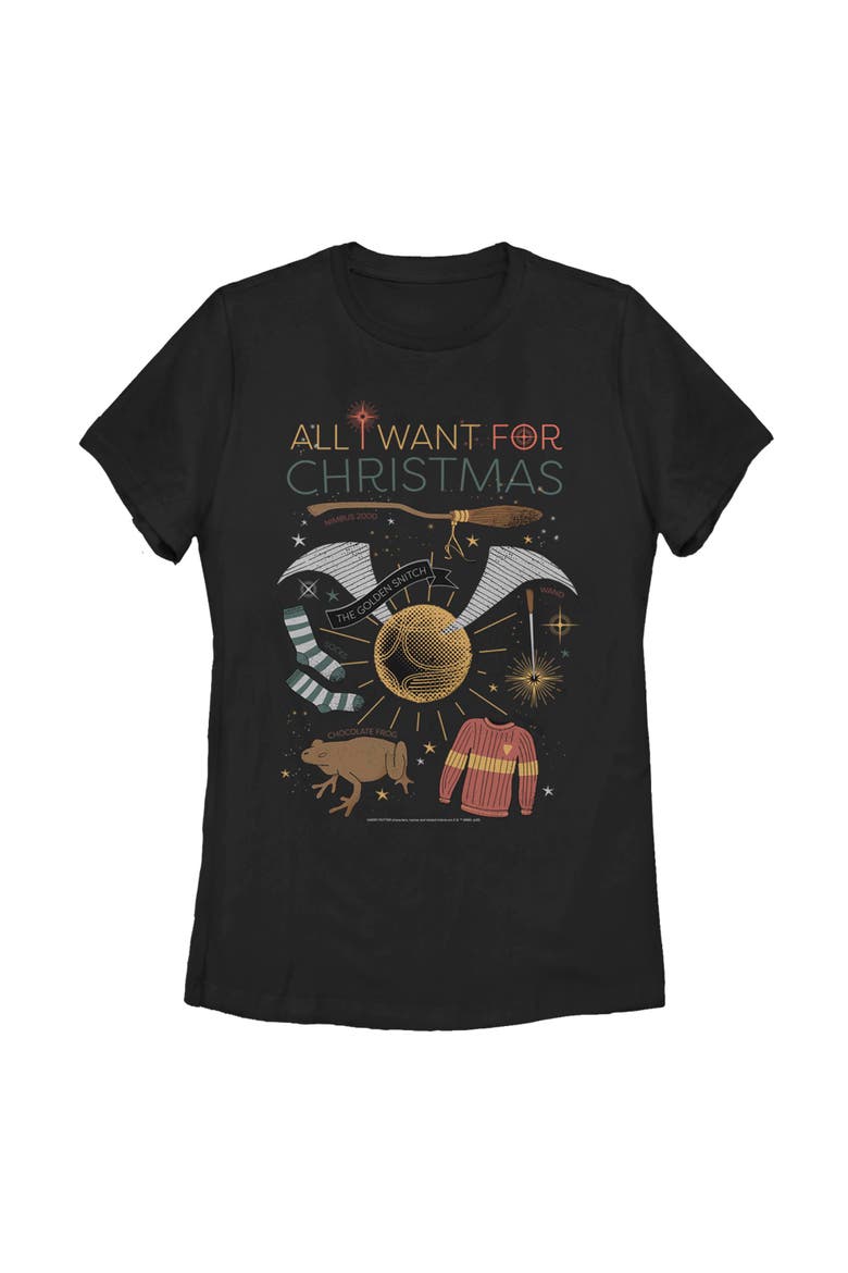 Women's Harry Potter All I Want for Wizard Christmas  Graphic T-Shirt, Main, color, Black