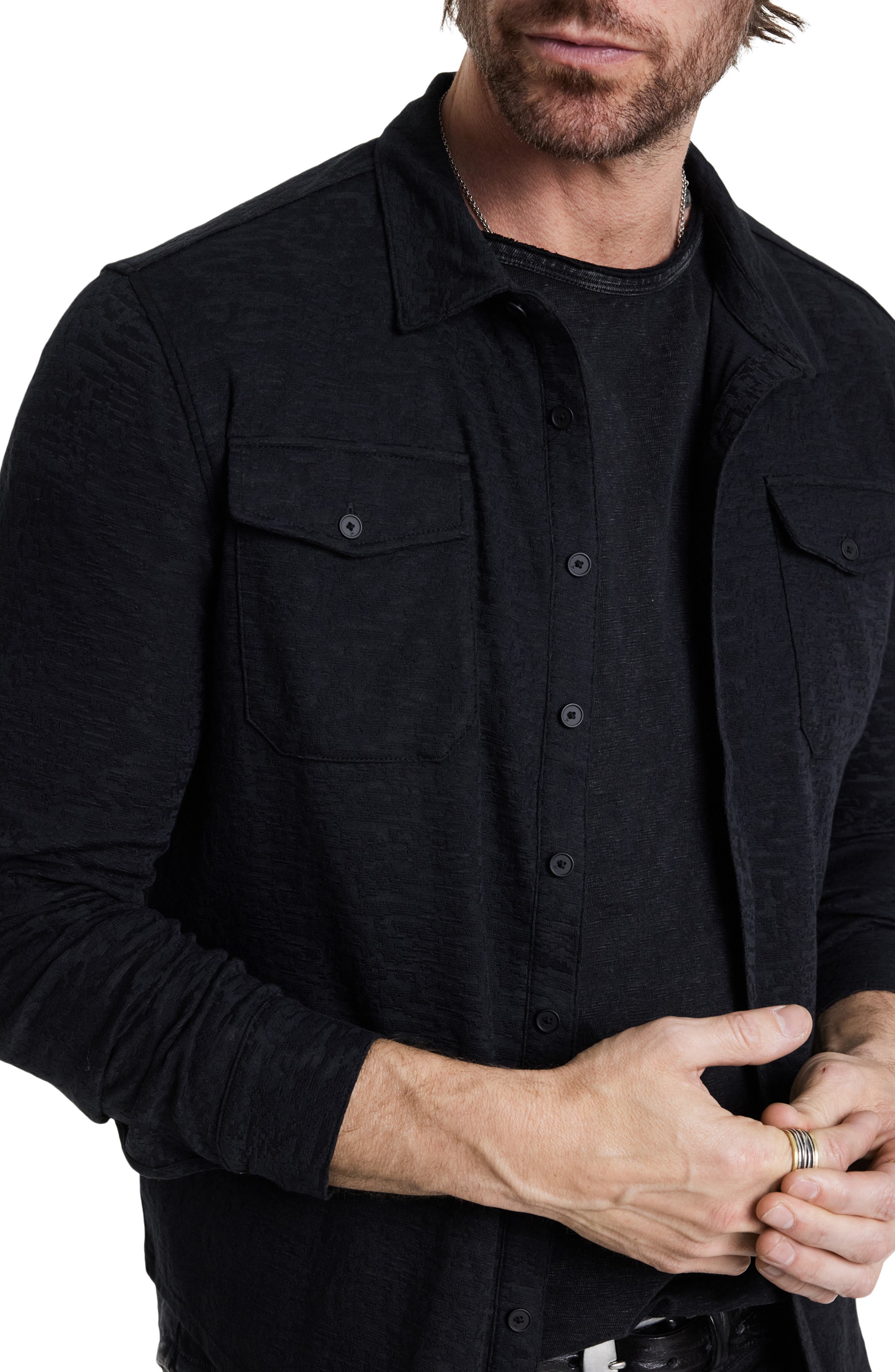 Abuja Textured Cotton Stretch Jacquard Button-Up Shirt - image 2