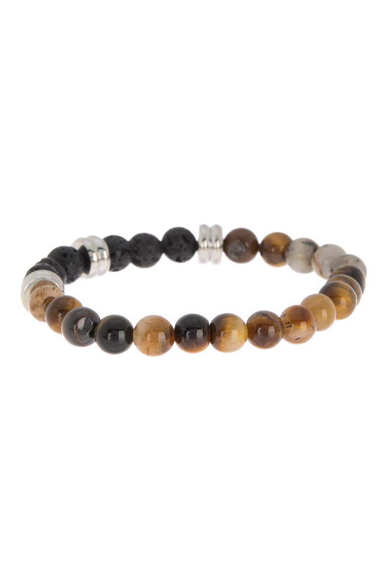 Men's 18K Gold Plate Tiger's Eye & Black Lava Bead Bracelet, Alternate, color, METALLIC