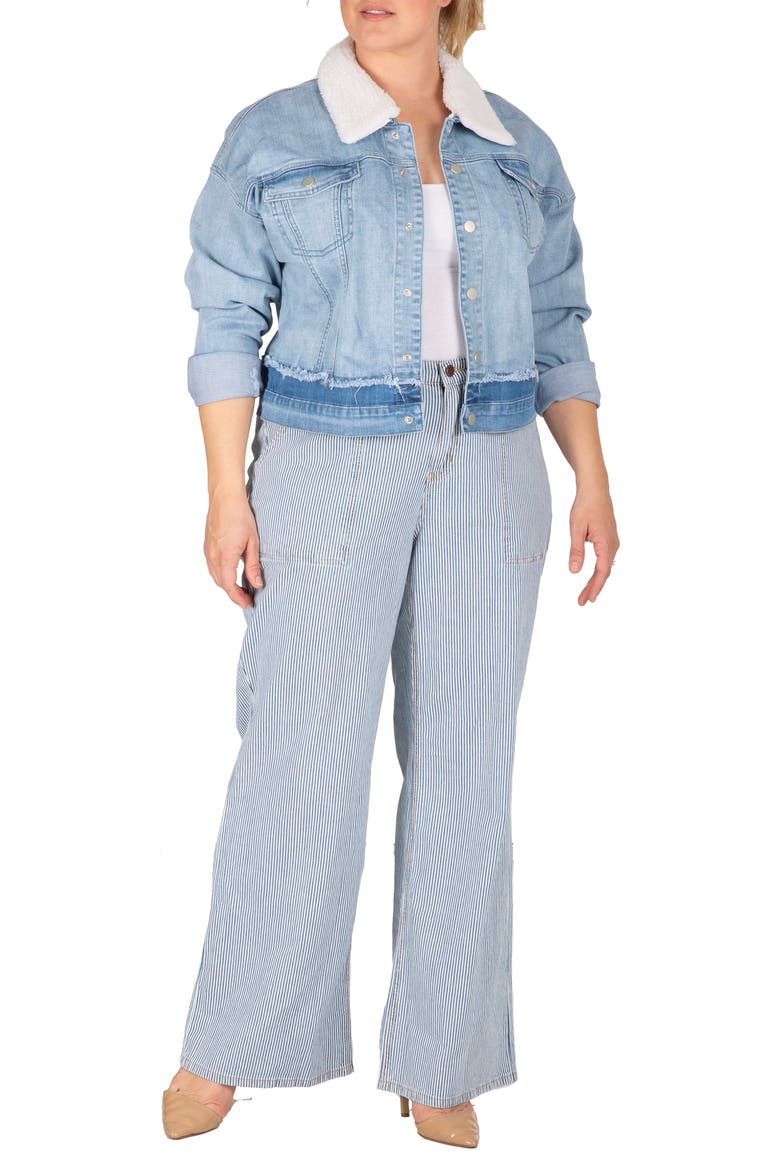 Yara Faux Shearling Collar Refurbished Denim Trucker Jacket, Alternate, color, BLEACH BLUE