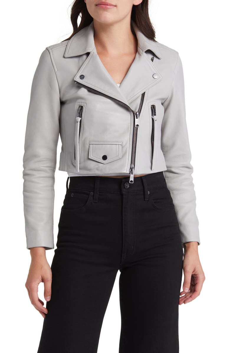 AllSaints Elora Crop Leather Biker Jacket, Alternate, color,