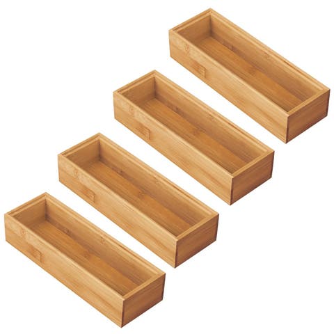 Wooden Wood Office Drawer Organizer Box Tray - 4 Pack