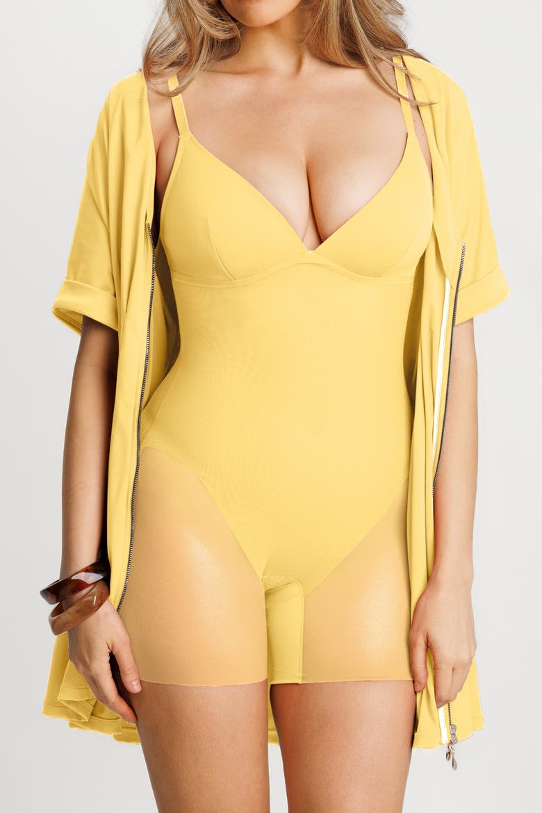 Zip Front Two-Piece Sculpting Mini Dress, Alternate, color, Yellow