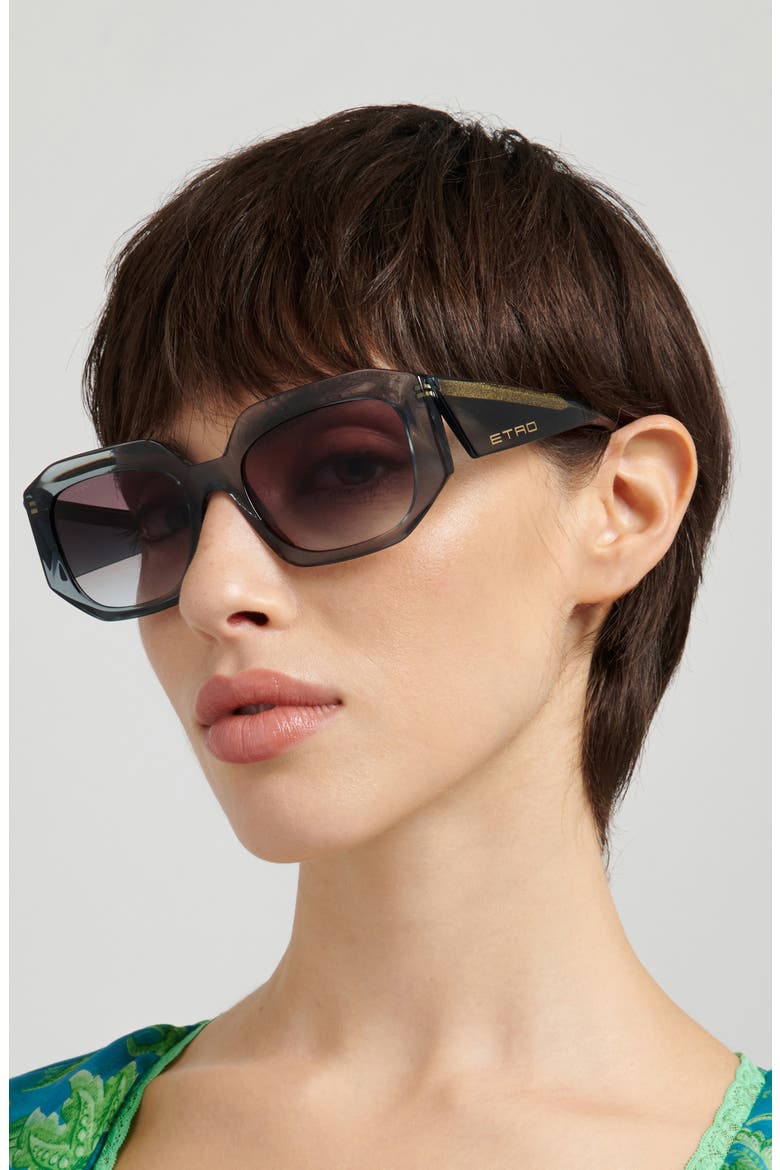 55mm Gradient Geometric Sunglasses, Alternate, color, TEAL/ BRW GRN DEGRADE