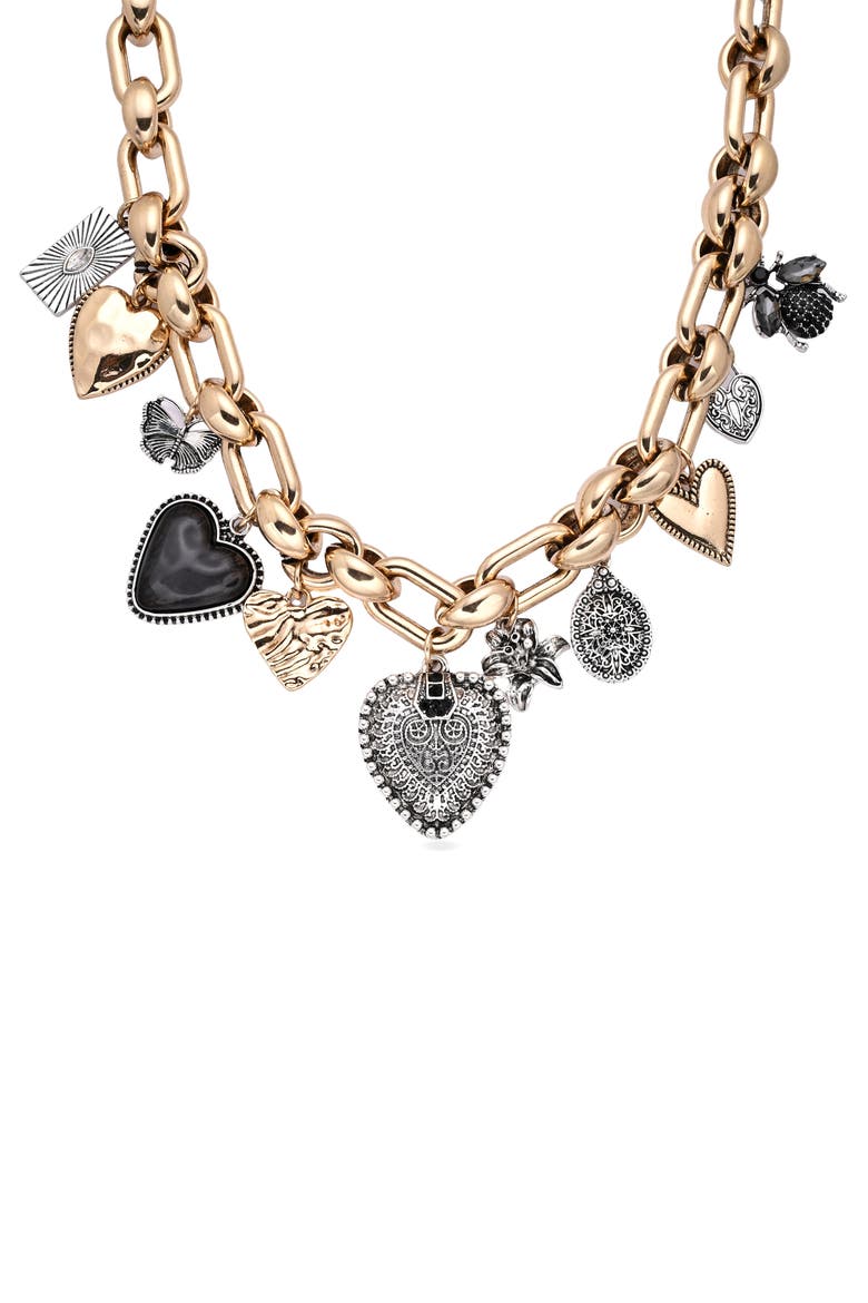 Hearts Charm Necklace, Main, color, GOLD