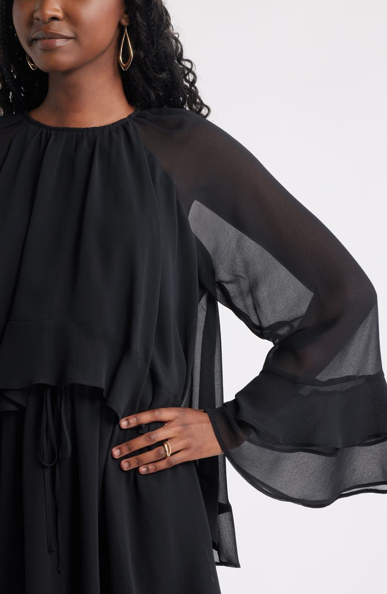 Treasure & Bond Tiered Long Sleeve Chiffon Minidress, Alternate, color, Black