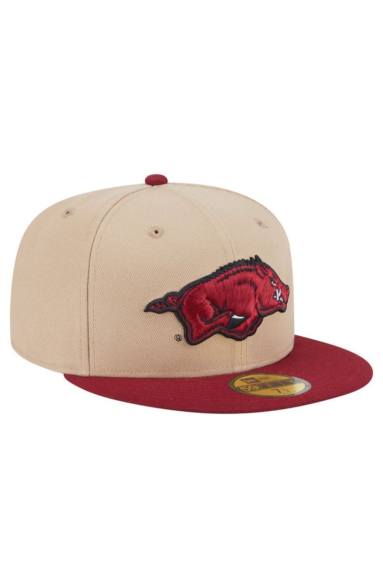 New Era Men's New Era  Khaki Arkansas Razorbacks Two-Tone 59FIFTY Fitted Hat, Alternate, color, Khaki