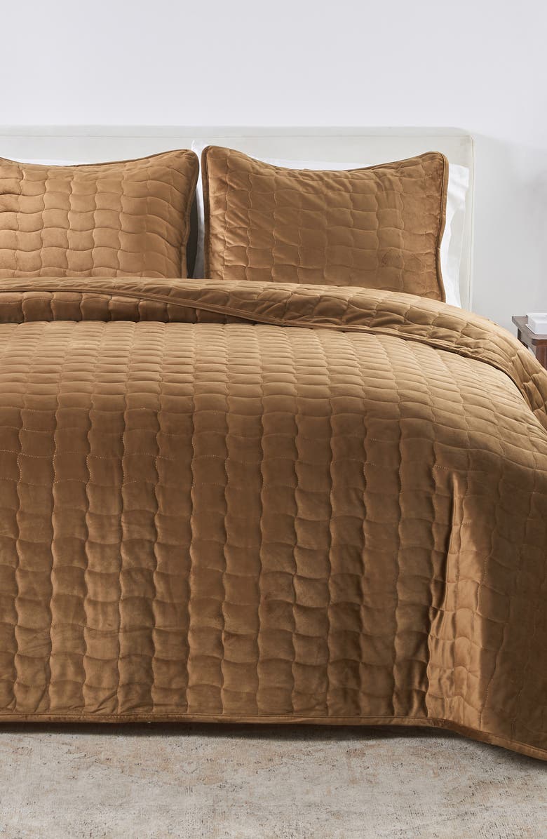 Woven & Weft Velvet Box Stitch Quilt Set, Main, color, Cognac