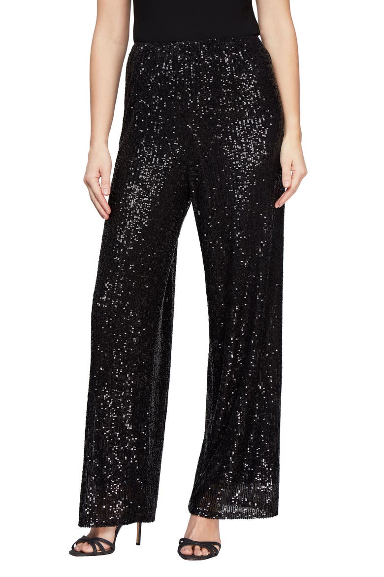 Sequin Straight Leg Pants, Main, color, BLACK