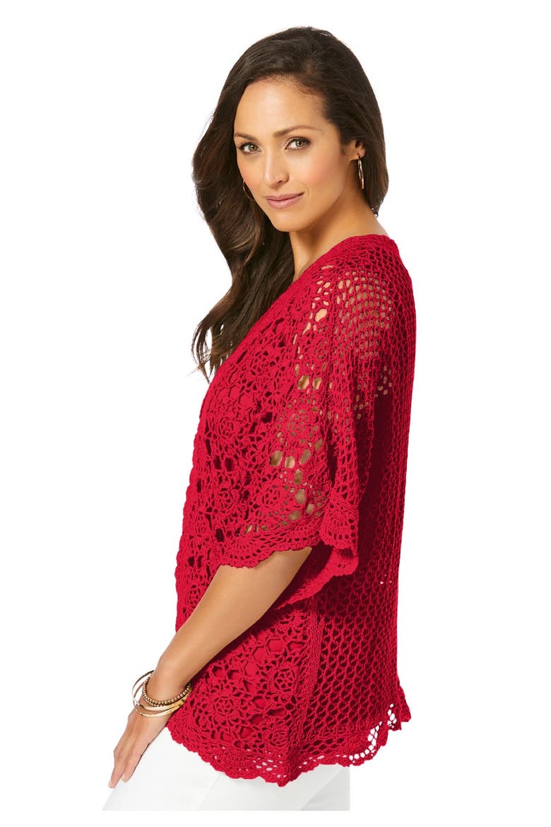 Crochet Cardigan, Alternate, color, VIVID RED