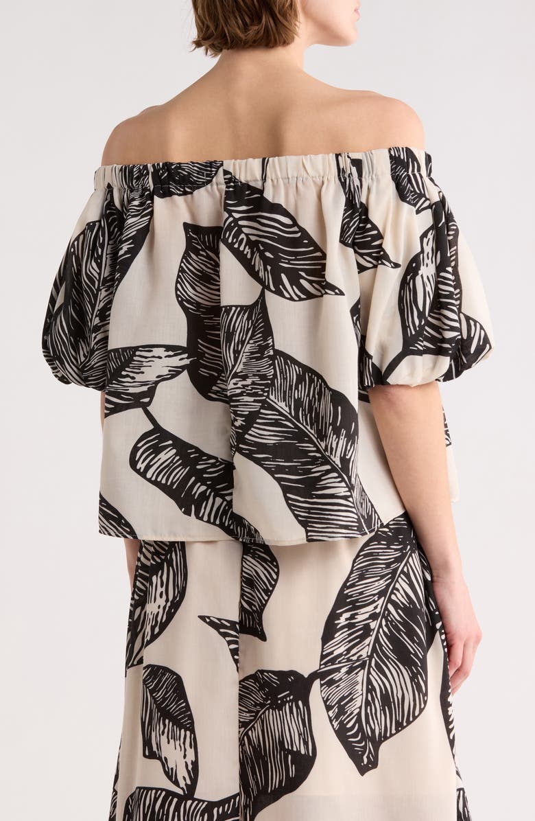 Ellen Tracy Off the Shoulder Puff Sleeve Top, Alternate, color, Black Marshmallow Botanica
