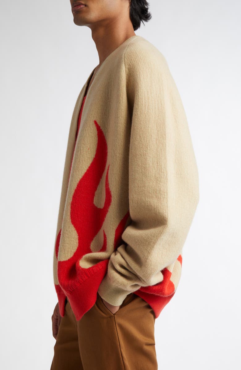 FRENCKENBERGER x Sylvie Fleury Flames Jacquard Cashmere Bomber Cardigan, Alternate, color, 