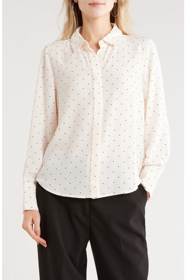 Polka Dot Button-Up Shirt, Main, color, CREAM W/ BLACK POLKA DOT