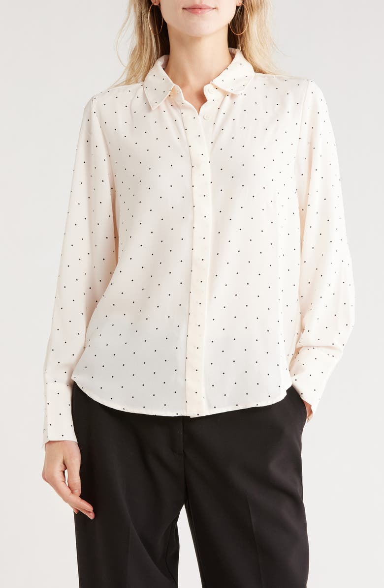 French Connection Polka Dot Button-Up Shirt, Main, color, Cream W/ Black Polka Dot