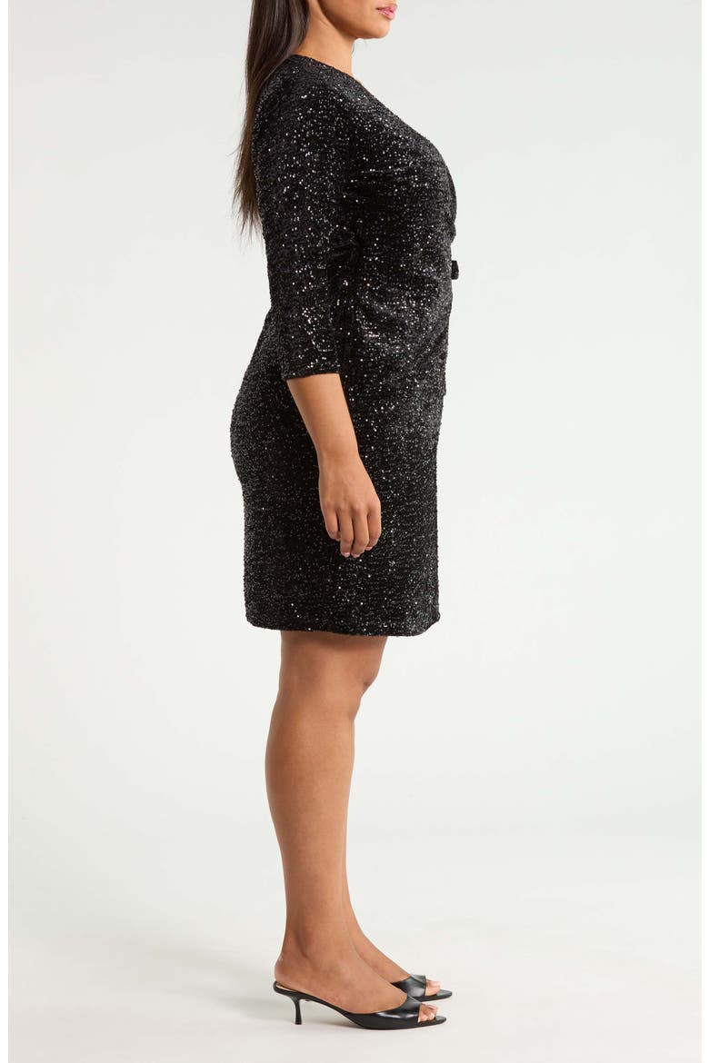 Sequin Faux Wrap Dress, Alternate, color, ANNE BLACK