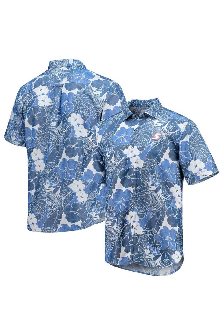 Men's Tommy Bahama Blue Kyle Larson Coconut Point Playa Flora Camp Button-Up Shirt, Alternate, color, Blue
