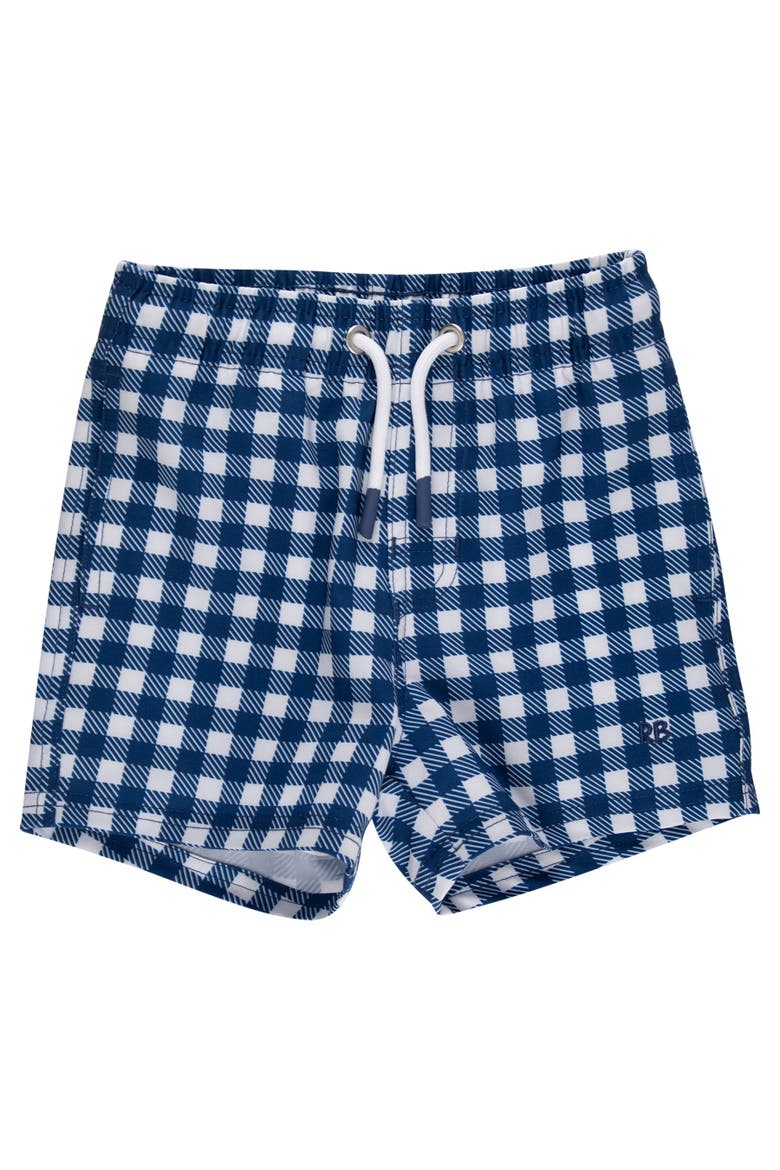 UPF50+ Sun Protected Stretch Swim Trunks, Main, color, Navy & White Gingham