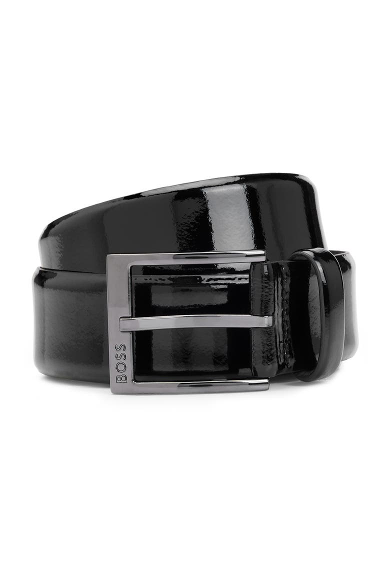 Elloy Patent Leather Belt, Main, color, BLACK